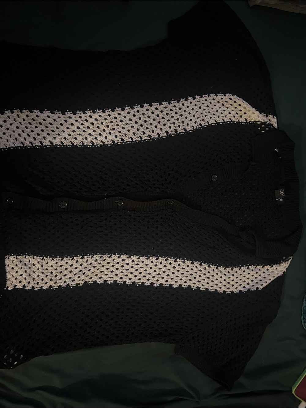 F21 Black Short-Sleeve Knit Shirt with White Stripes